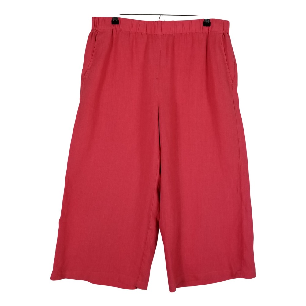 Eileen Fisher Pants Women Size M Pink Organic Linen Wide Leg Cropped Culottes